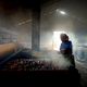 Bonga and other fish being prepared for transport in the smokehouses near the beach.